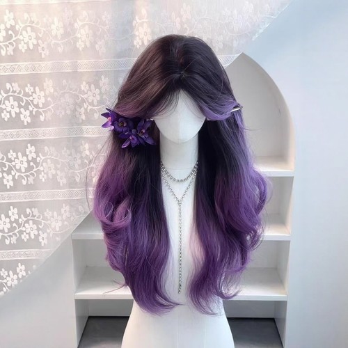 紫色蔷薇渐变紫长卷发自然蓬松