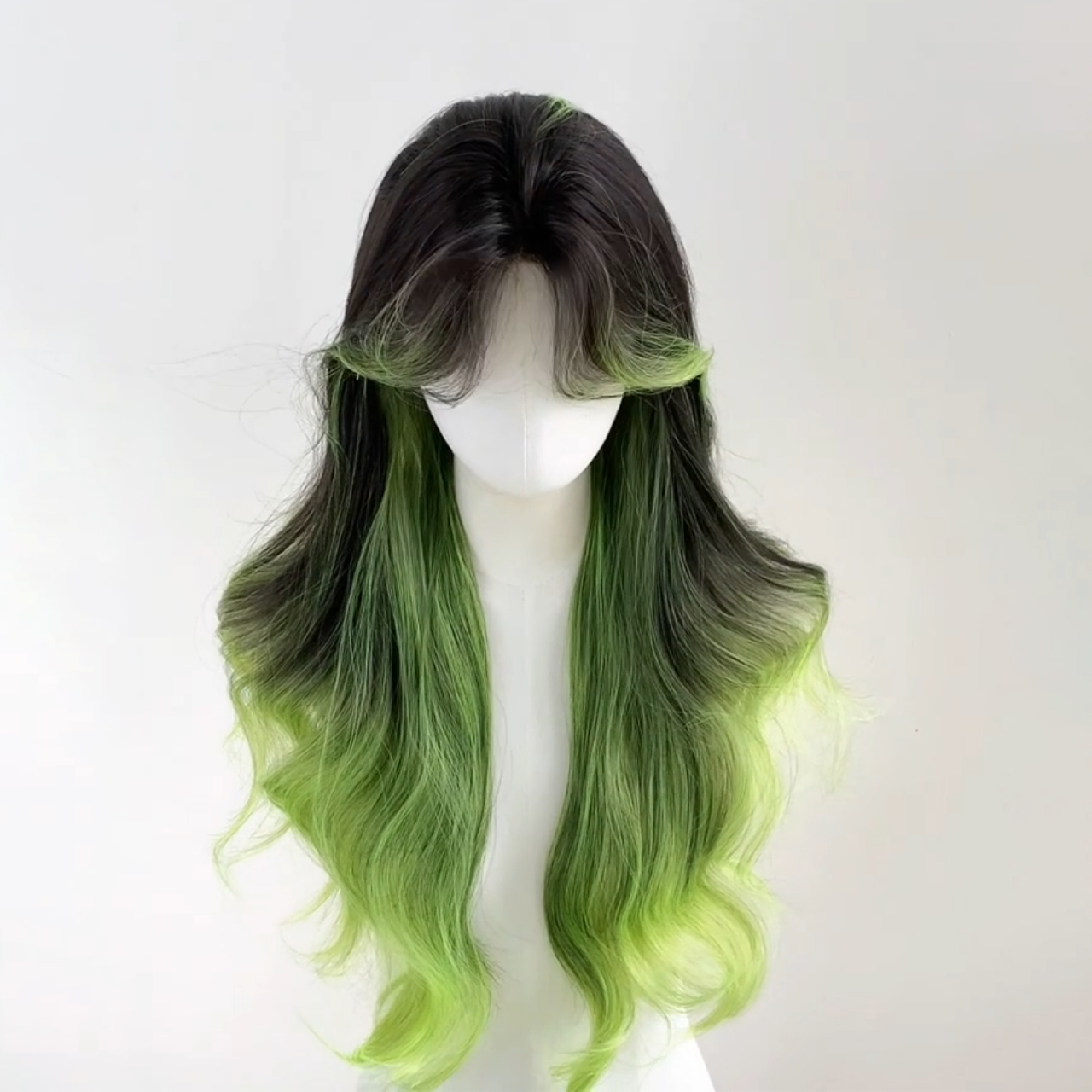绿色假发全头套黑绿渐变巴黎画染