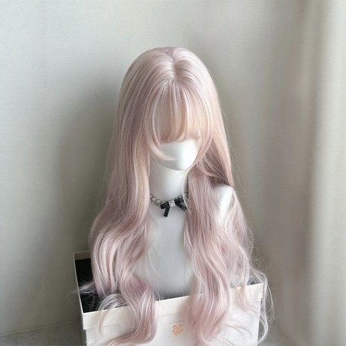假发全头套女粉色空气刘海大波浪