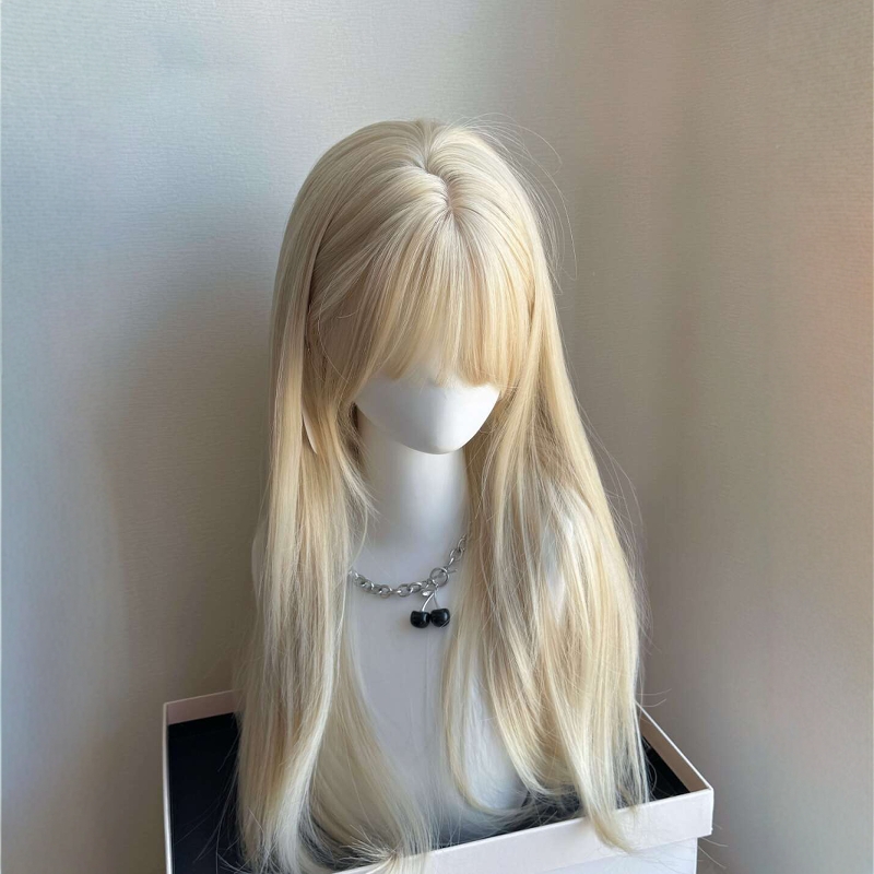 假发全头套女白金色cos长直发