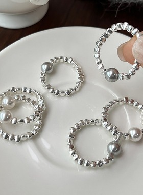 日系cherry kitty简约小众设计感s925银碎银子施家珍珠戒指女