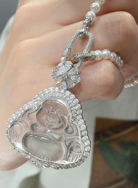日系Cherry Kitty闪钻冰透佛公珍珠项链女ins轻奢小众设计高级