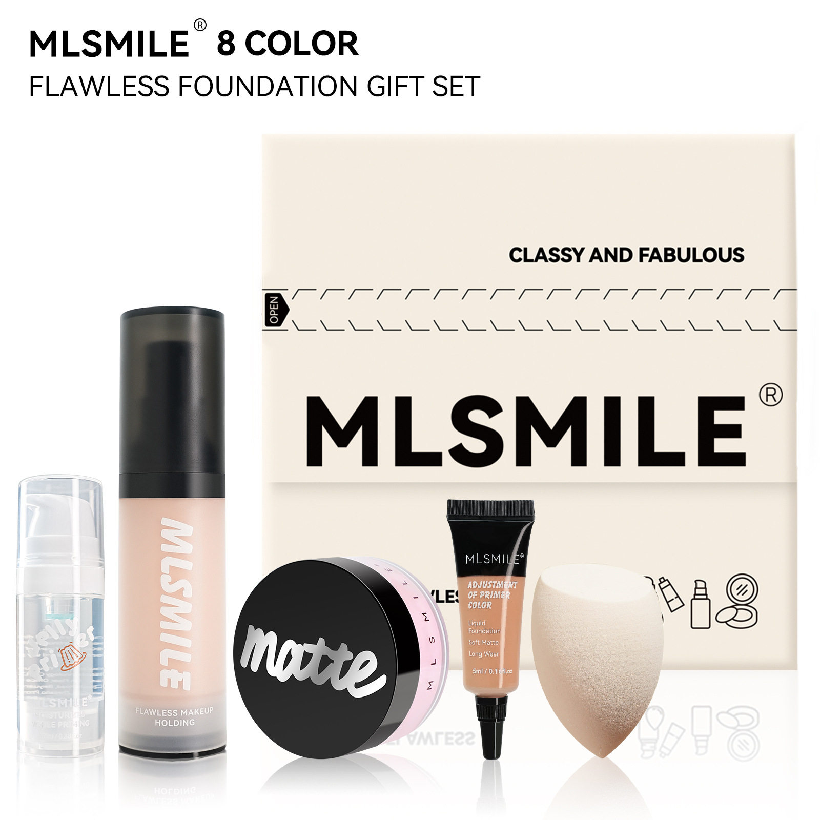 新款推荐面部底妆套装哑光散粉控油保湿妆前雾面遮瑕粉底液