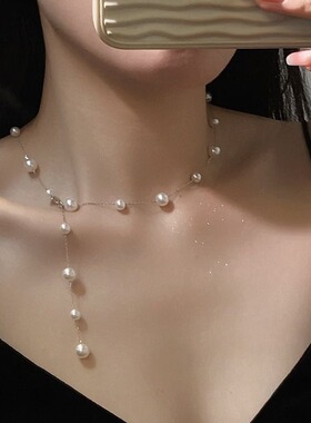 日系Cherry Kitty满天星珍珠流苏项链女ins轻奢小众高级感锁骨链