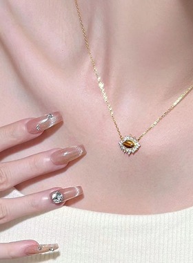 日系Cherry Kitty「日冕之眼」虎眼石吊坠项链女轻奢时尚小众设计