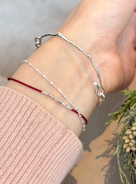 日系cherry kitty碎银子手链女s925银叠戴组合佩戴手串年开春