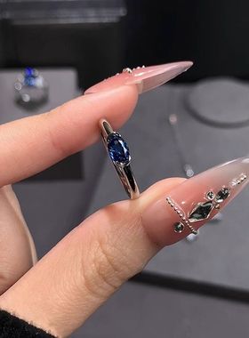 日系Cherry Kitty克莱因蓝托帕石素圈戒指女vingate轻奢高级感