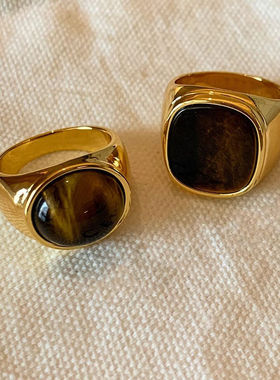 日系Cherry Kitty美拉德椭圆虎眼石戒指女vintage欧美复古风指环