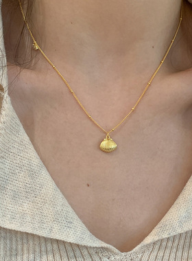 日系cherry kitty法式贝壳项链s925银精致迷你吊坠款锁骨链0424a