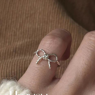 kitty925银不规则蝴蝶结戒指女简约甜美气质小巧个性 日系cherry