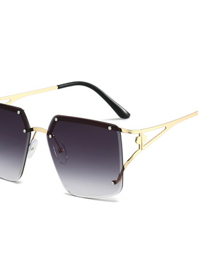 日本cherry kitty新款金属方形无框切边太阳镜男女优雅铆钉遮阳