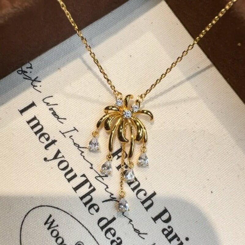 日系设计师topwhits925银中古小香风烟花锆石流苏项链超闪千金