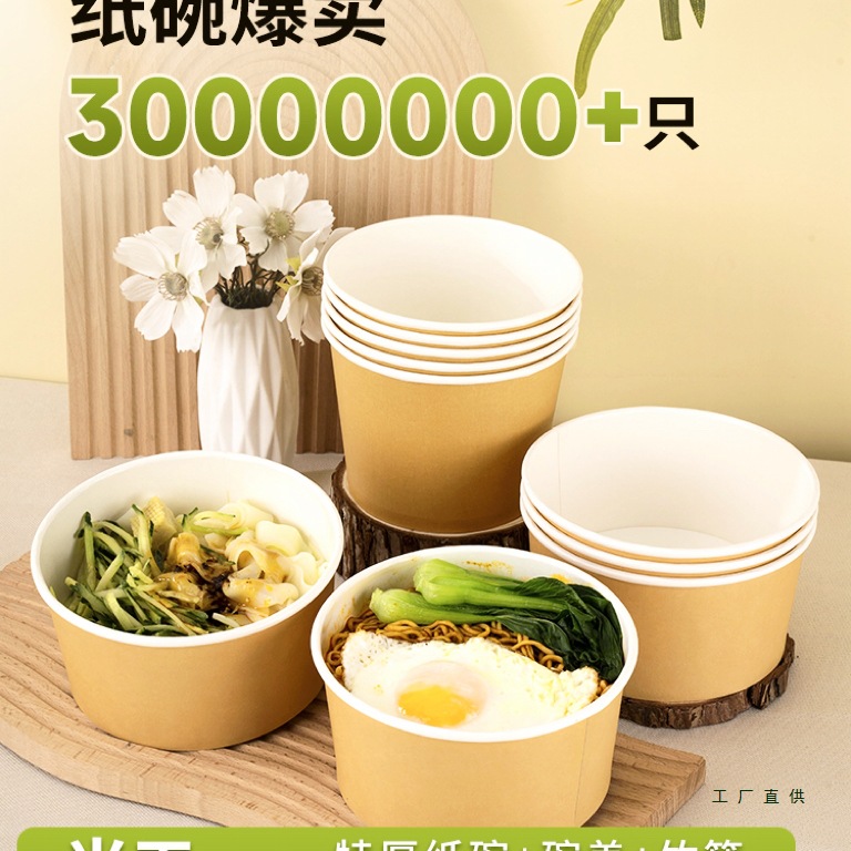 一次性碗饭碗整箱 饭盒餐盒食品级家用带盖打包盒泡面碗筷纸碗