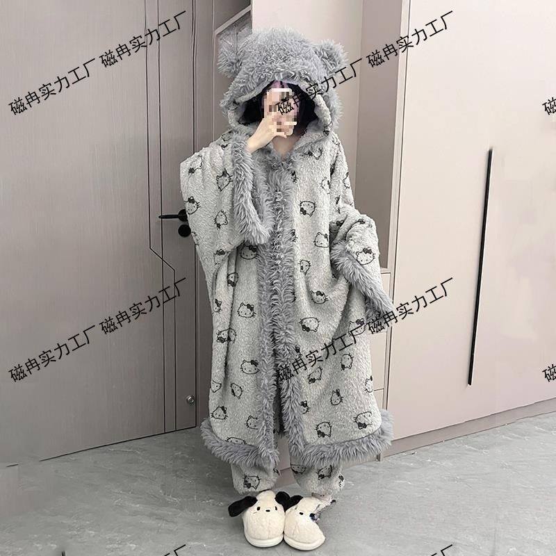 睡袍女冬斗篷加厚季亲肤加绒睡衣居家服套装珊瑚绒包邮 包