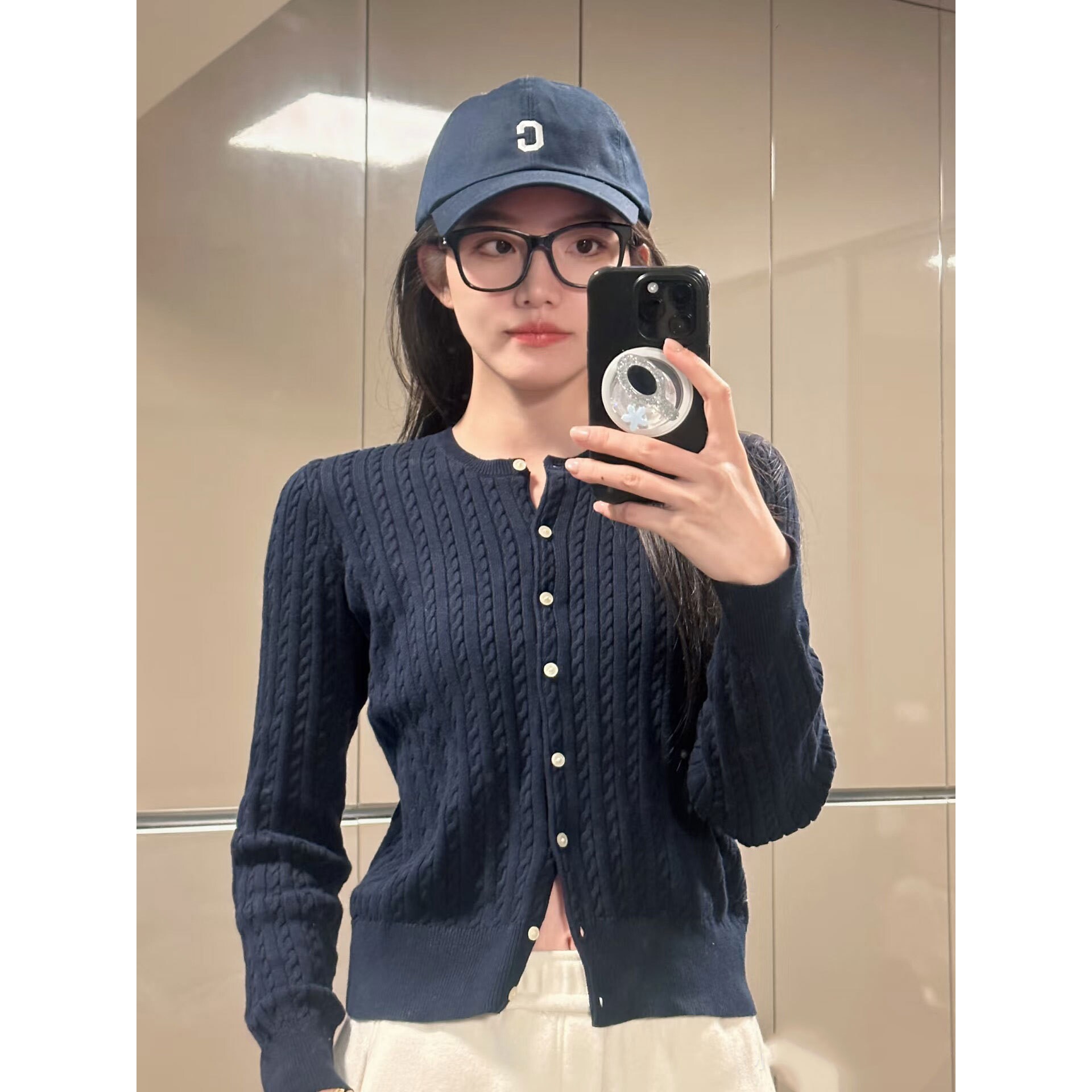 赵露思同款RL拉夫刺绣麻花小马标女简约圆领百搭显瘦绞花针织开衫