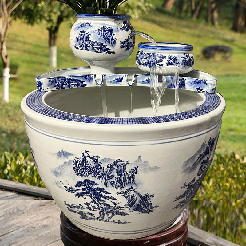 陶瓷鱼缸古法养鱼瀑布流水罐水缸养鱼瀑布流水造景过滤增氧