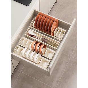 厨房精选沥水置物架橱柜提拉式 碗碟筷勺置物收纳架家庭加厚