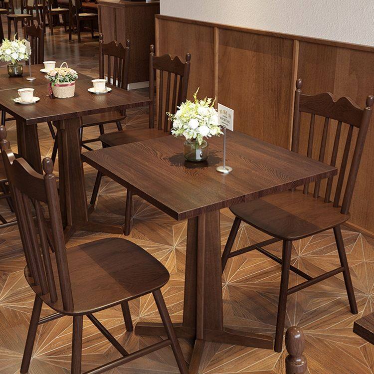 复古实木桌椅中古西餐厅餐桌椅组合餐吧餐饮饭店方桌商用咖啡厅桌
