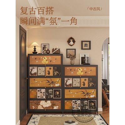 钢制鞋柜家用门口入户玄关柜多层室内储物柜一体靠墙收纳柜中古风
