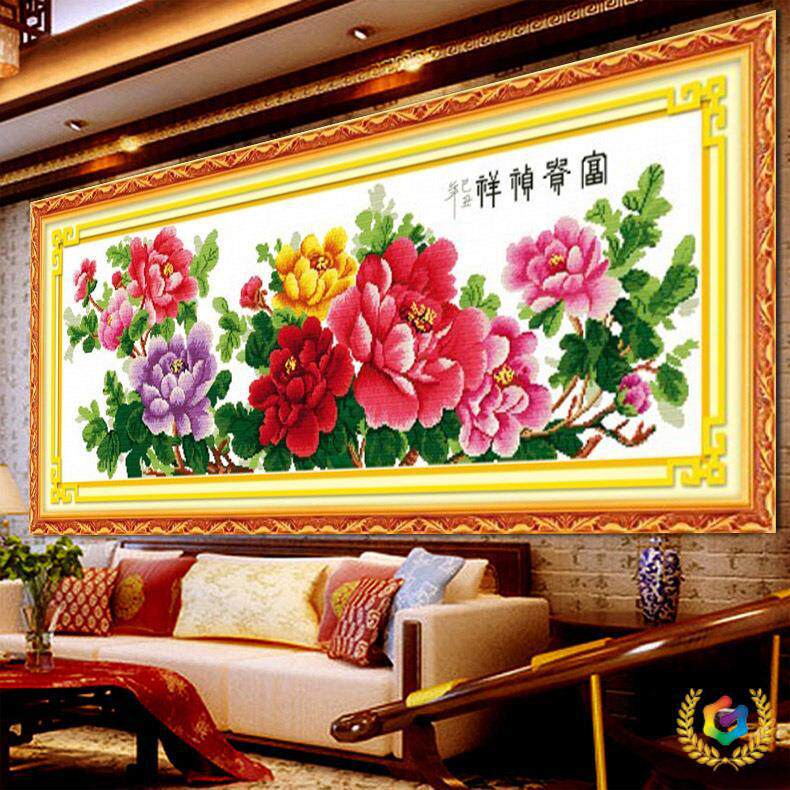 ?印布一品天香大版富贵祯祥十字绣花开富贵全图牡丹花客