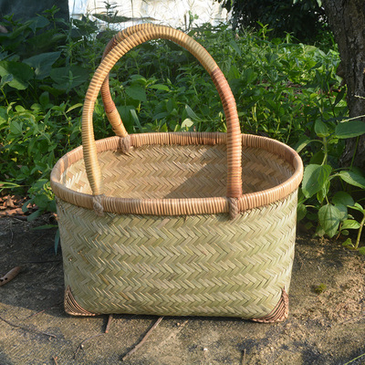 纯手工竹编制品老式手提竹篮子菜篮子购物篮家用收纳筐水透气大新
