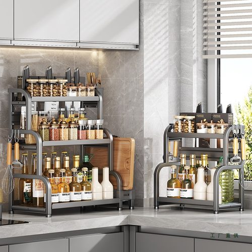 厨房置物架台面多功能厨具用品刀架筷子盐调味罐收纳盒调料品架子