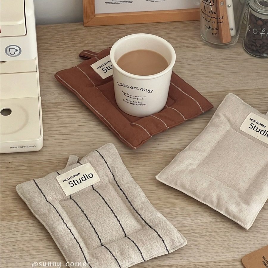 ins简约条纹布艺夹棉杯垫防烫隔热垫餐桌碗盘垫桌垫咖啡水杯垫子