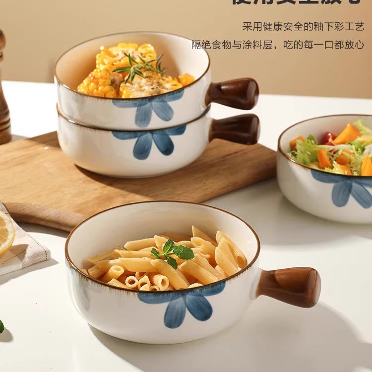 舍里日式微波炉手柄碗水果沙拉碗高颜值餐具耐高温陶瓷碗焗饭烤碗