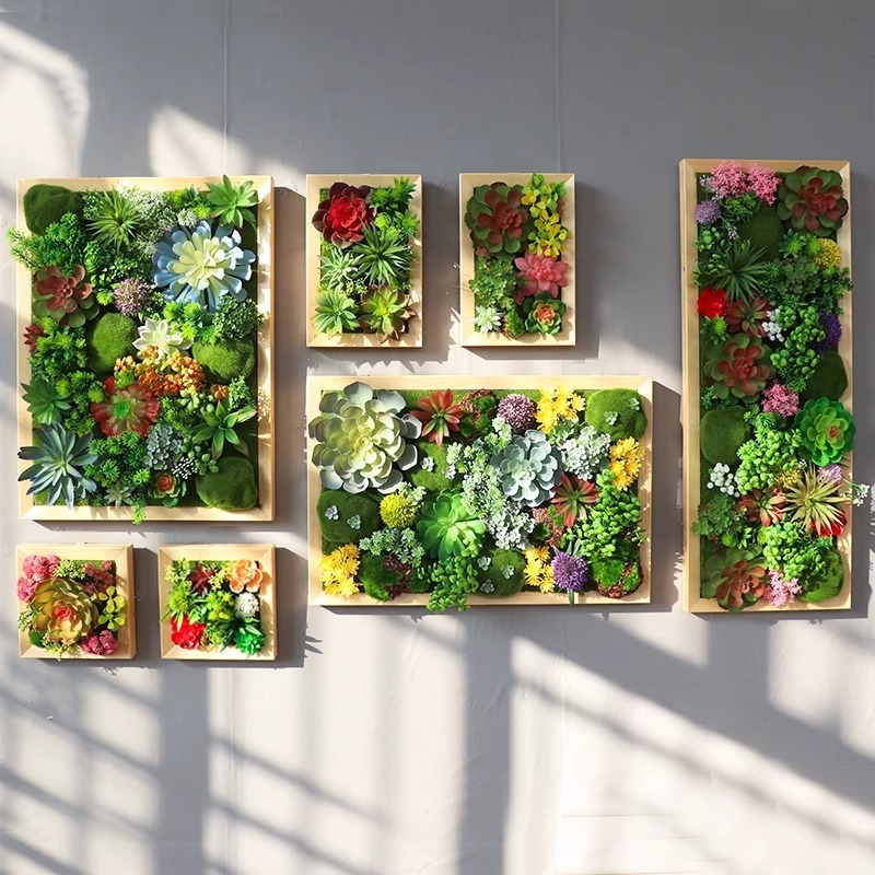 北欧相框多肉墙体仿真绿植背景墙植物假花画墙面装饰墙上壁挂墙饰图片