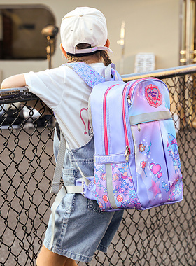 SPI护脊书包女生小学生女童书包三至六年级减负新款魔法少女款红