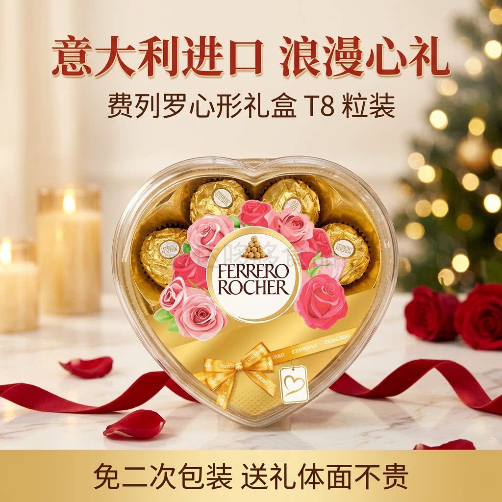 费列罗金莎巧克力心形礼盒T8粒装