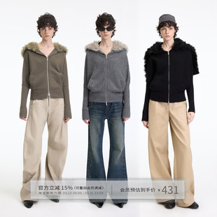 外套带毛领连帽毛衣女上衣 针织开衫 出逃赤岗西 澳羊毛复古披肩式