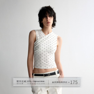 原创棉感波点印花白色无袖 交叉结构设计 背心 两片式 出逃赤岗西