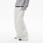 出逃赤岗西廓形立体裁剪白色阔腿裤 子 垂感高级感直筒宽松休闲白裤