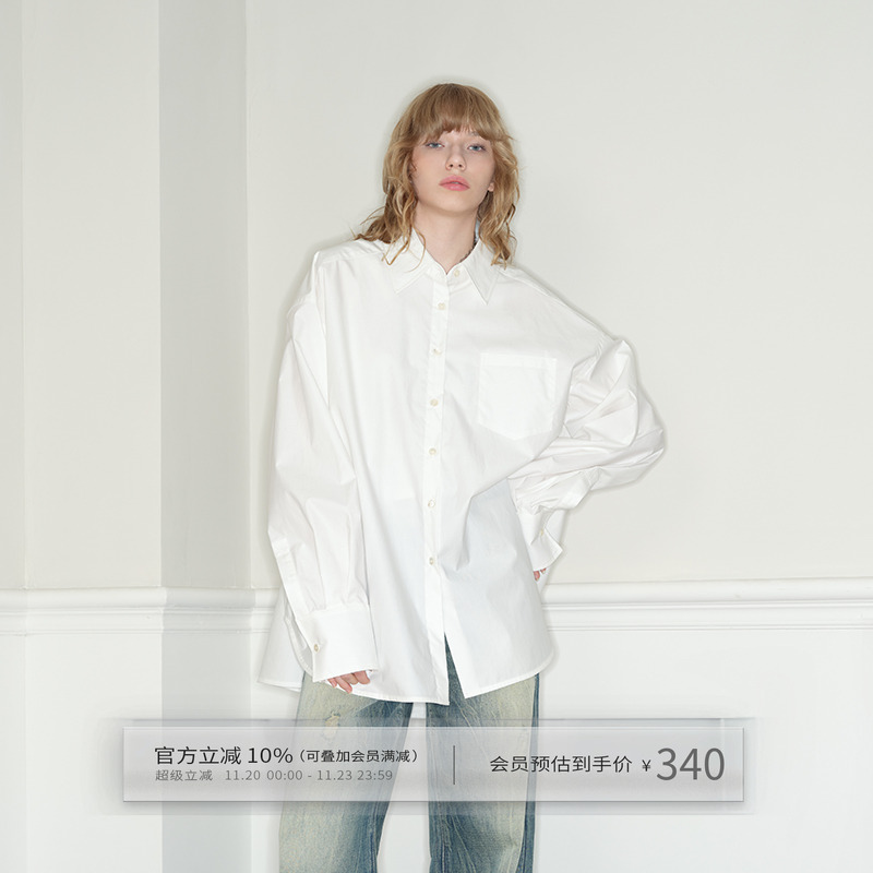 白色纯棉廓形叠穿衬衣外套