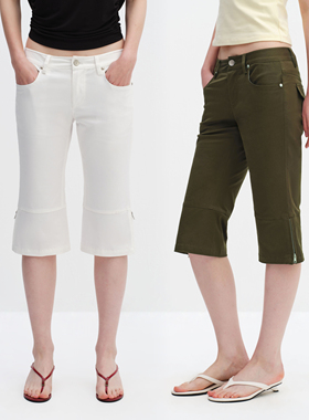 【3.23上新】复古经典Capri下摆拉链设计低腰修身微喇休闲七分裤