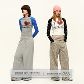 T恤女春秋慵懒修身 出逃赤岗西 爱心印花波点撞色插肩长袖 圆领上衣