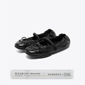 饰芭蕾舞女松紧羊皮圆头平底玛丽珍皮鞋 出逃赤岗西 蝴蝶结立体装