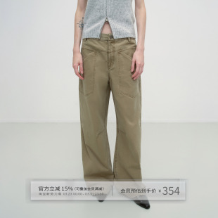 阔腿裤 女低腰纯棉廓形工装 复古水洗卡其色宽松休闲裤 出逃赤岗西