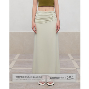 出逃赤岗西 呼吸系列 莱赛尔褶皱低腰垂感直筒包臀侧开叉半身长裙