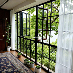 法式复古老钢窗平开窗老洋房别墅断桥窗阳台封窗自建房拱形落地窗