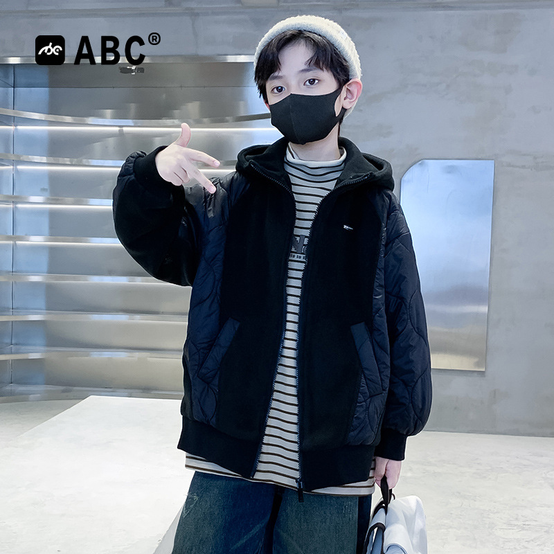 ABC男孩秋冬款棉服2025新款中大童拼色加厚外套6-12岁男童派克服