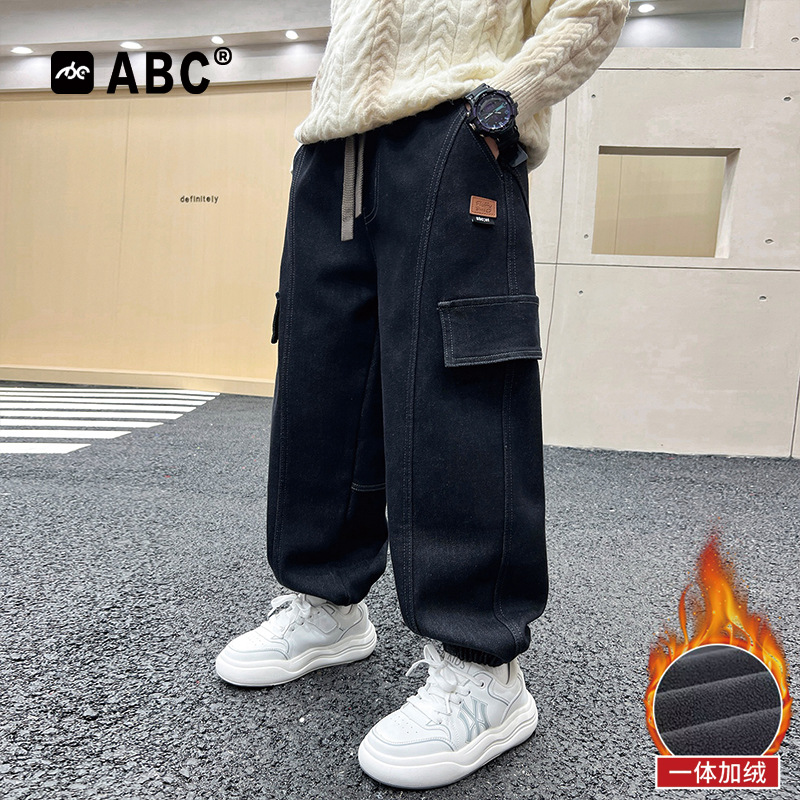 ABC男童秋冬加绒工装裤