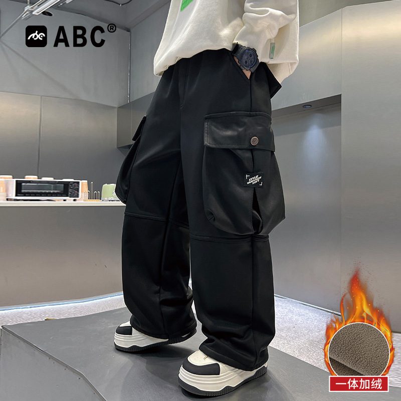 ABC男童加绒工装裤2025新款