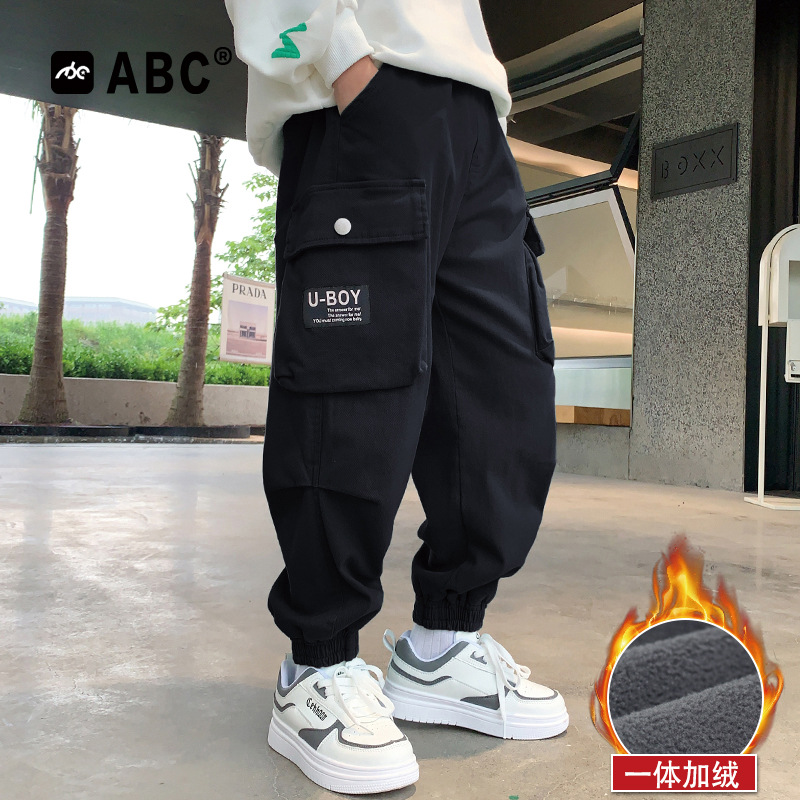 ABC男童加绒束脚裤2025新款