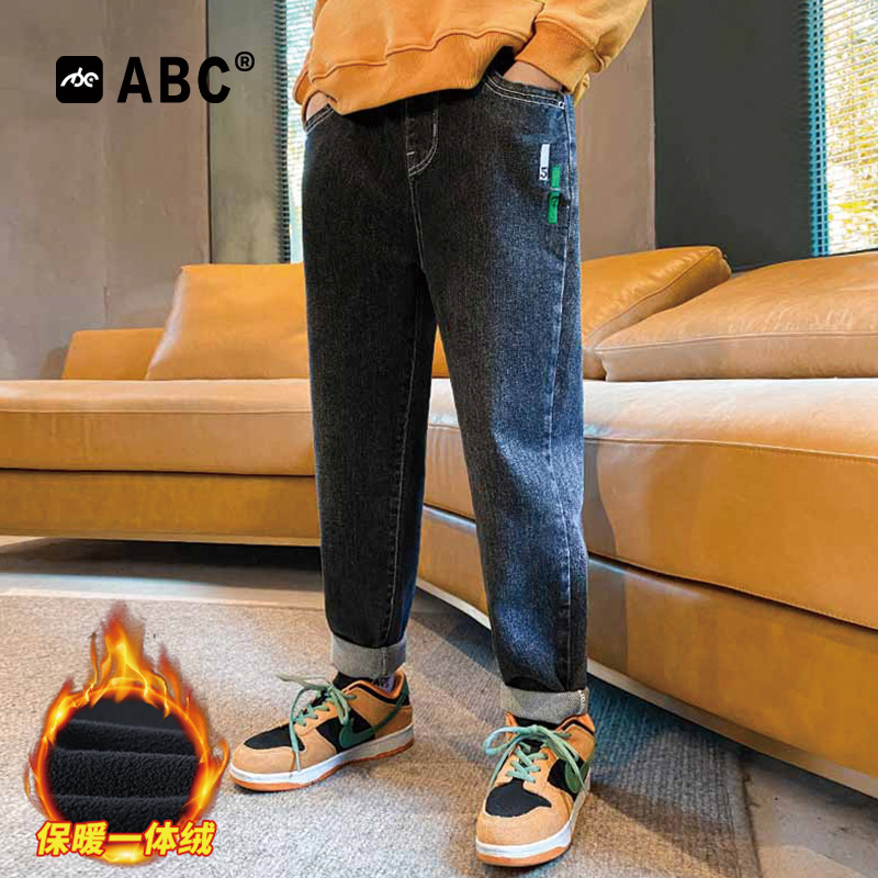 ABC男童加绒加厚牛仔裤