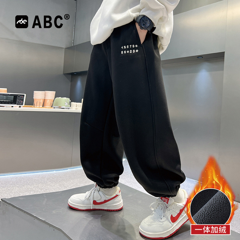 ABC男童加绒运动裤2025新款