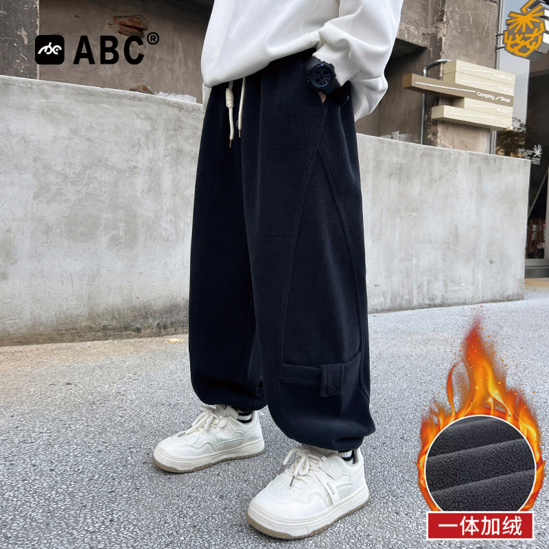 ABC男童秋冬加绒束脚裤
