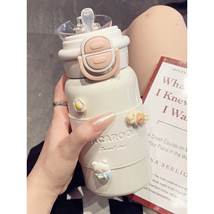 日本进口316保温杯带吸管高颜值双饮水杯2025新款学生便携保冷杯