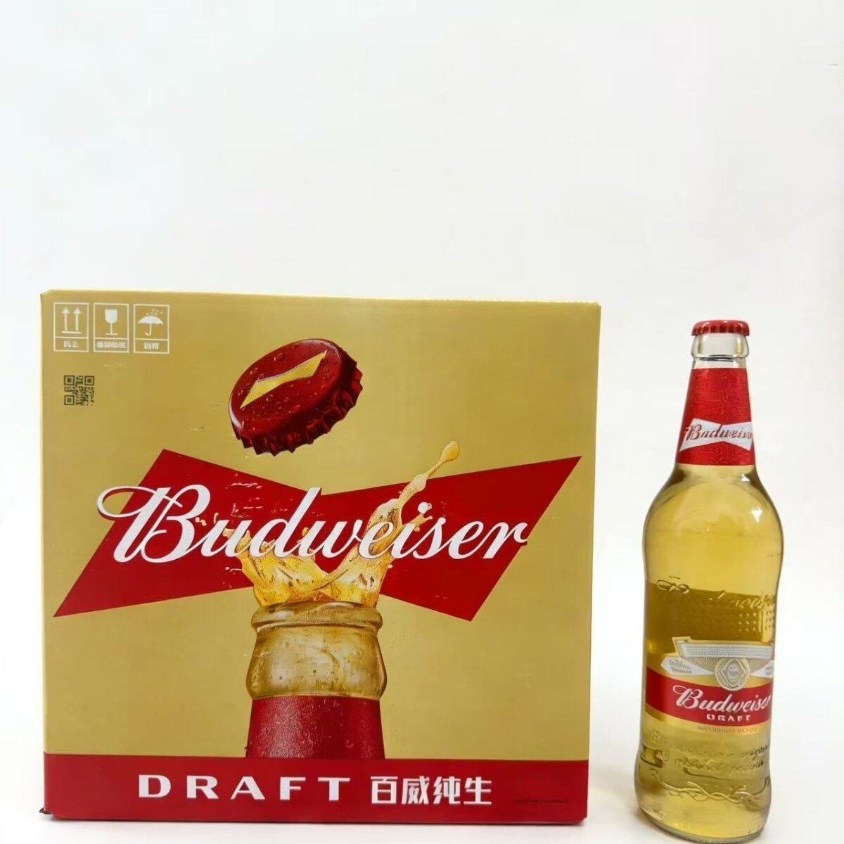 百威纯生啤酒麦芽精酿玻璃瓶装小麦熟啤酒500ml*12瓶8度